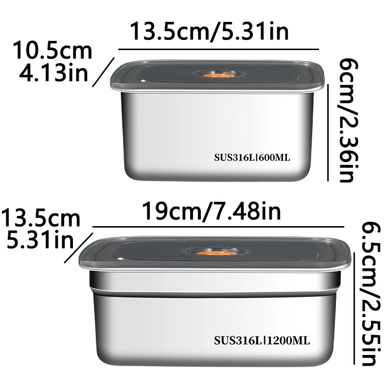 Food Grade 316 Stainless Steel Fresh-Keeping Box Refrigerator With lid Portable Sealed Bento Box Camping lunch Box