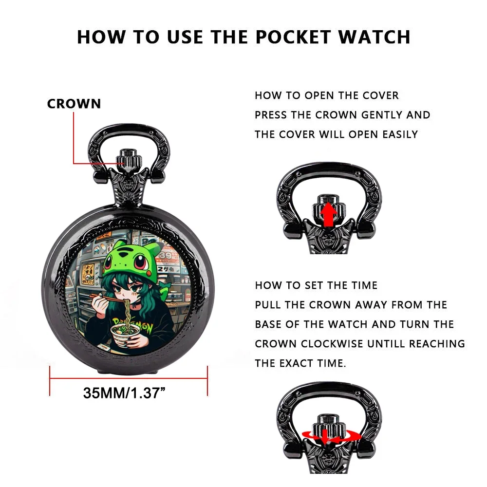 

New Design Glass Pocket Watch Eating Noodle Character Men Women Pendant Clock Creative Gift Souvenir Pick Image That Matches You