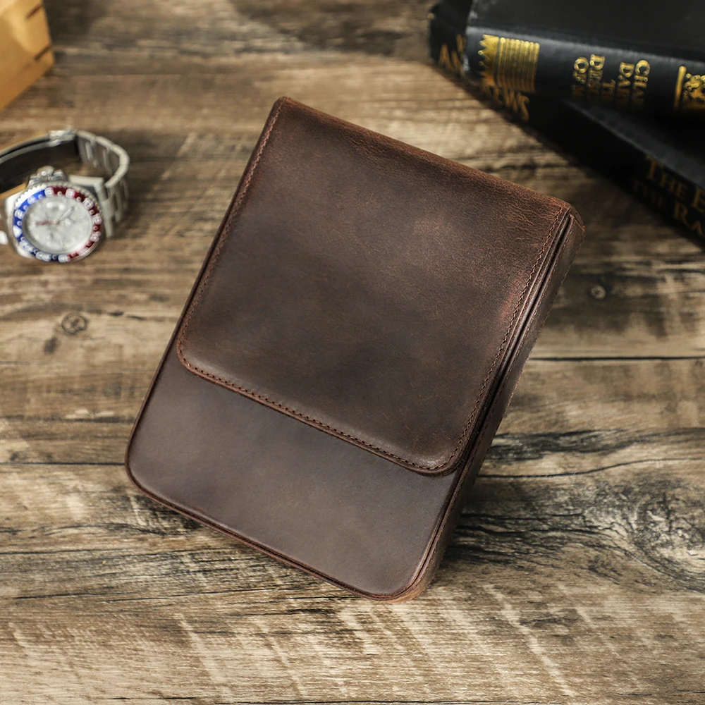 Retro Handmade Leather Pen Case Box 6 Slots Pens Organizer Holder Pouch Adult School Student Cowhide Pencil Bag Automatic Buckle