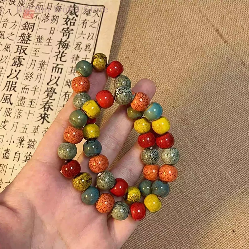 سوار فريد من نوعه مصنوع يدويًا من السيراميك الدوبامين، إكسسوارات عصرية ملونة، تصميم مرن هدية مجوهرات للرجال والنساء #4