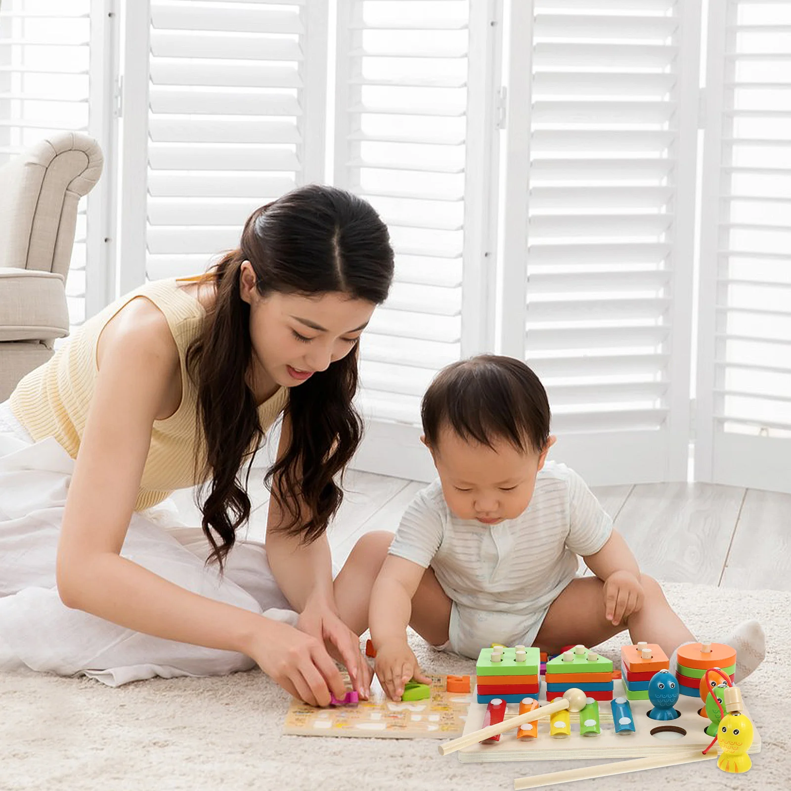 

1Set Geometry Shape Stacking Sorting Activity Wooden Matching Game for Color Learning Fine Motor Skills Development