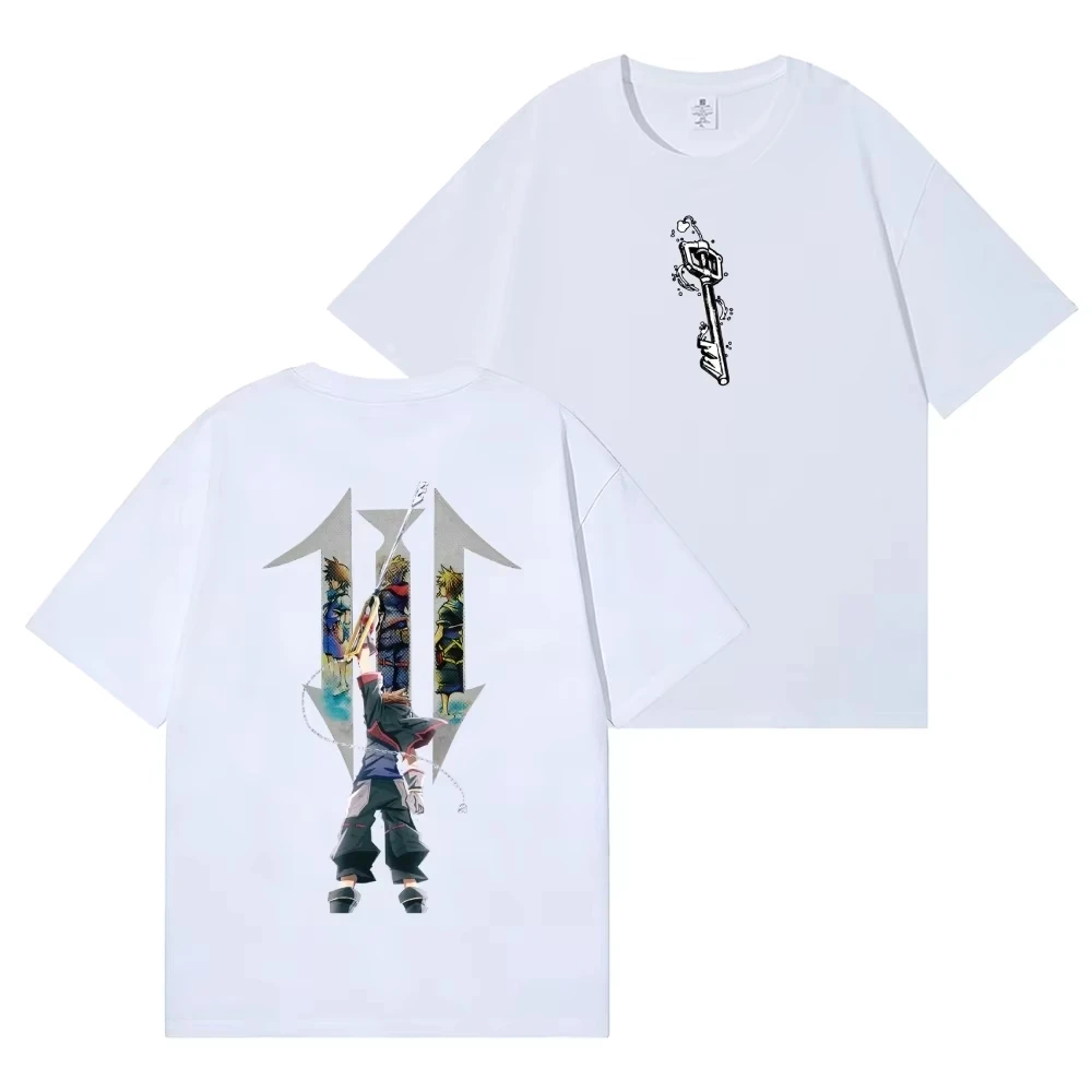 2026 Summer Kingdom Hearts Sora Anime T Shirt Double Sided Print Short Sleeve Oversized Streetwear Casual Cotton Tee