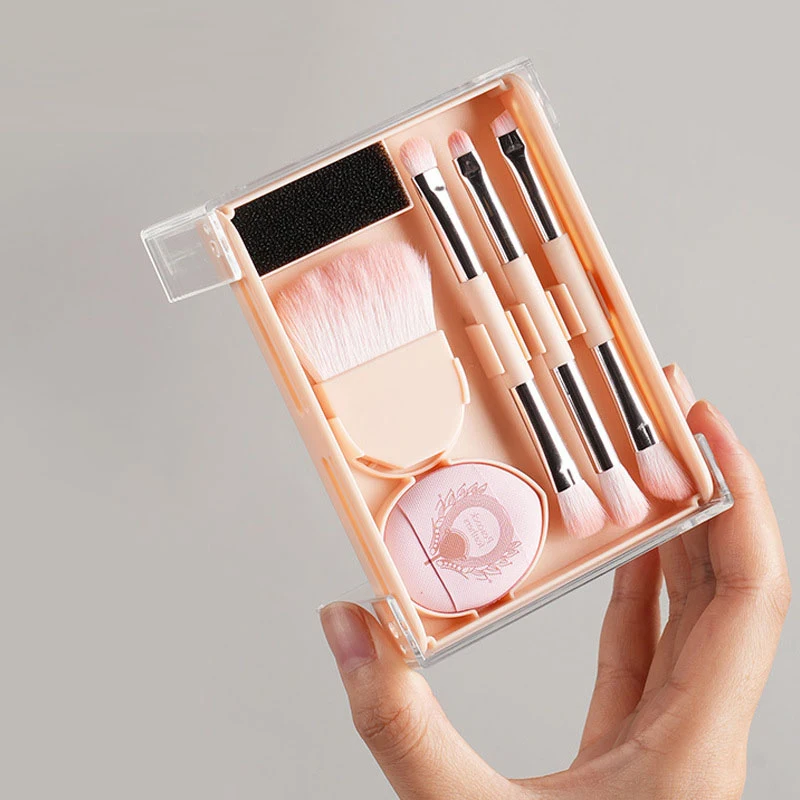 5 pçs pincéis de maquiagem conjunto fundação contorno sombra blush escova em pó puff portátil pincéis cosméticos viagem com caixa