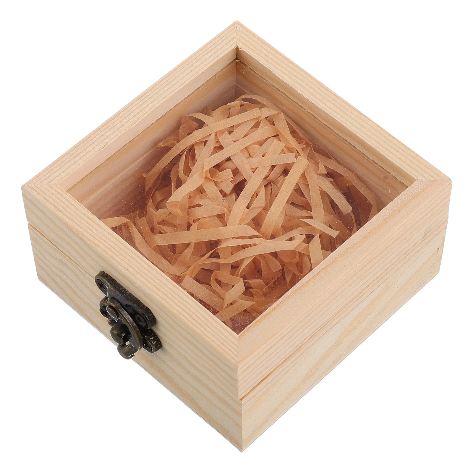 Small Wooden With Lid Vintage Style Jewelry Storage Organizer Transparent Glass Top Retro Flip Design Trinket Box For