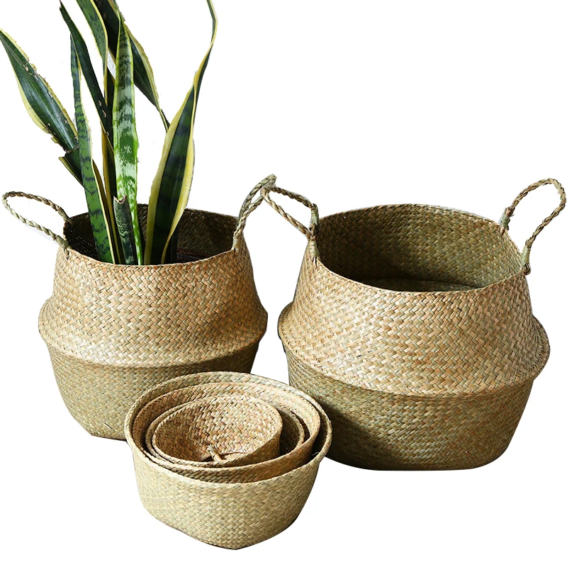 

Seaweed Wicker Basket Rattan Hanging Flower Pot Dirty Clothes Basket Seagrass Storage Basket Cesta Mimbre Basket Picnic Basket