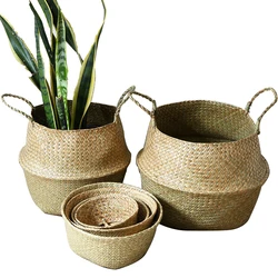 Seaweed Wicker Basket Rattan Hanging Flower Pot Dirty Clothes Basket  Seagrass Storage Basket Cesta Mimbre Basket Picnic Basket