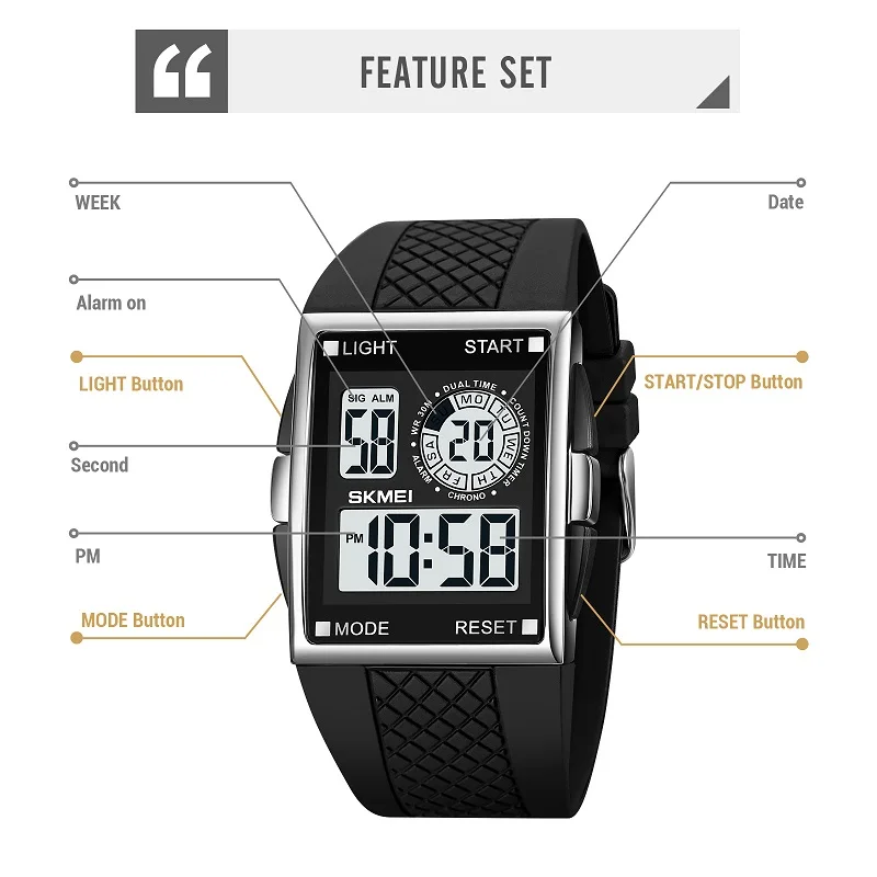 SKMEI Men's Sports Digital Watches Fashion Outdoor Military Watch For Men Electronic Clock Waterproof Chrono Watch Reloj Hombre