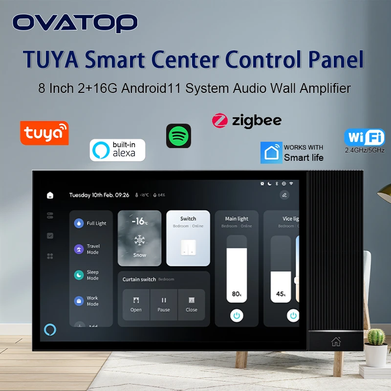 TUYA smart home Device Scene control panel android11 system audio sound in wall amplifier with Bluetooth ZIGBEE Gateway ALEXA IR