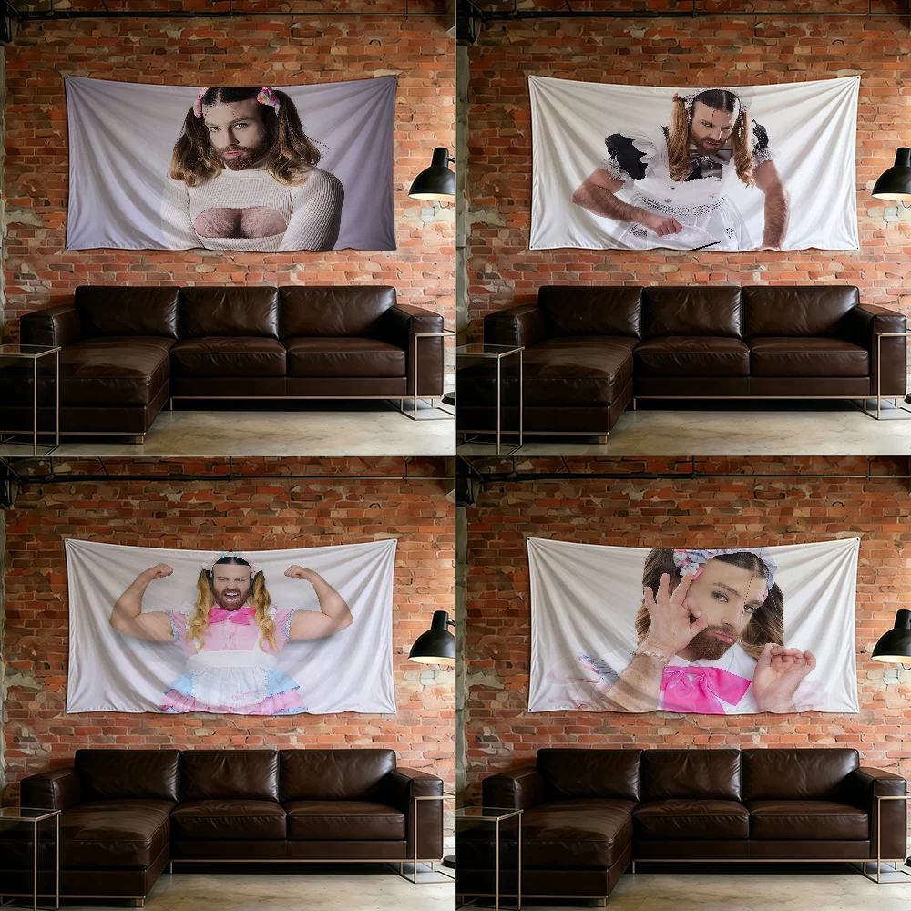 L-Ladybeard Spoof Bearded Man Loli Outfit flag For Room Dorm Camping Picnic Art Style Garage Bar wall Decoration Banner