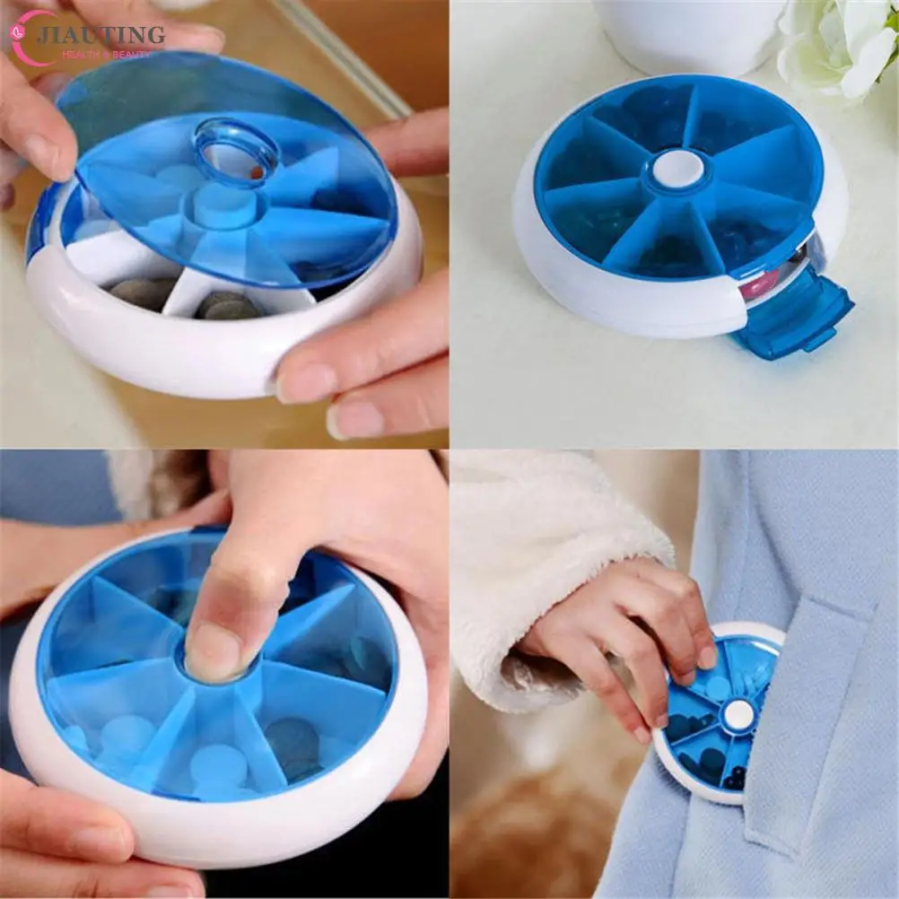 Protable Round 7 Day Weekly Rotating Pill Box Travel Pill Case Splitter Pill Organizer Medicine Box Pill Cutter Tablet Container