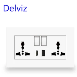 Delviz Wall Type C USB Socket, 1A1C Charger Port Panel, Switch control UK Standard Power Outlet, Universal Electric plug Socket