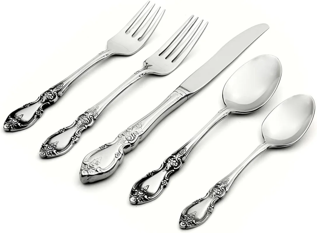 

Oneida Louisiana 45 Piece Fine Flatware Set 18/10 Stainless Steel, Service for 8, Silver pot set