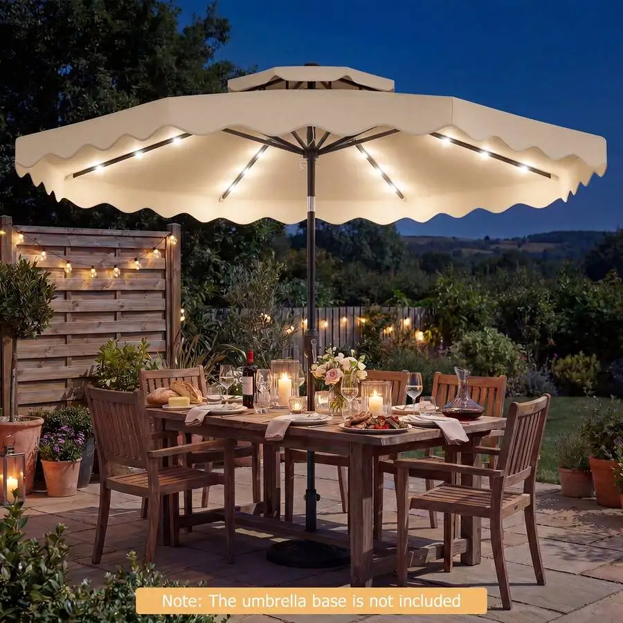 9 FT Solar LED Patio Umbrella, Push-Button Tilt & Crank, 24 LED Lights