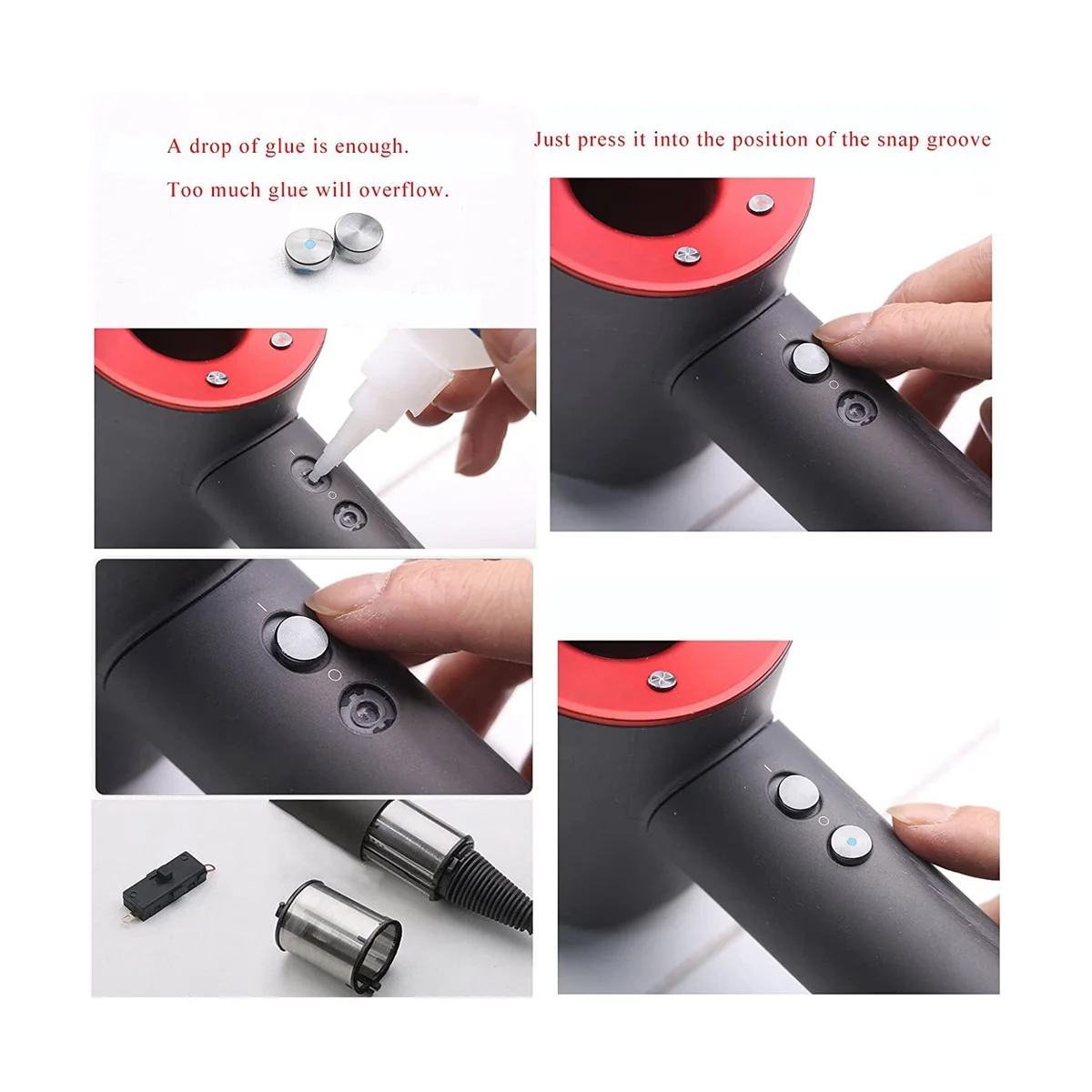 4 Stuks Föhn Schakelaar Knop Voor Dyson Föhn Hd01 Hd02 Hd03 Hd04 Hd08 Controle Knoppen Reparatie Accessoires Onderdelen