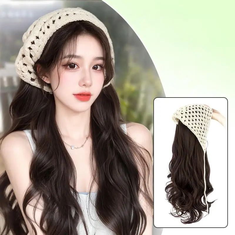 

Big Wave Wig Women's Synthetic Long Hair Big Wave Hair Patch Knitted Headscarf One Piece Half Head Cover