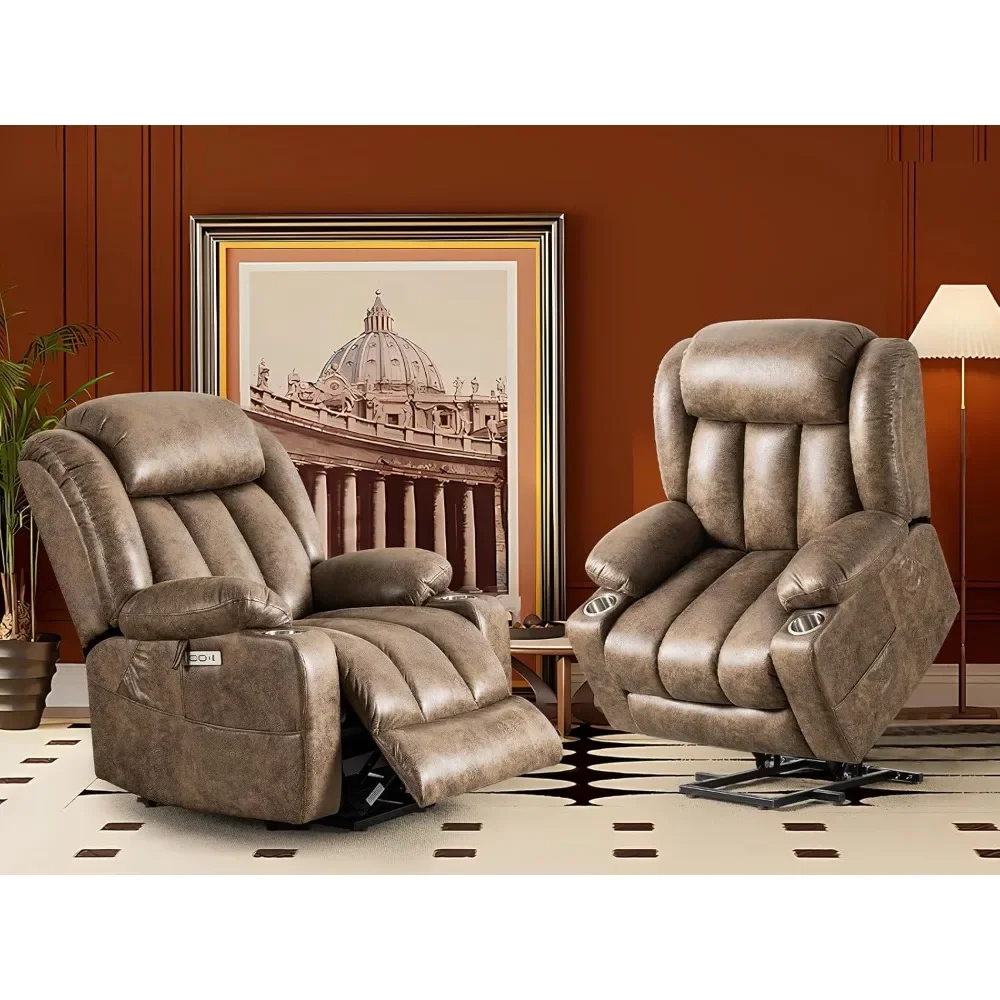 Oversized Power Lift Recliner Chair with Massage and Heat for Elderly, Breathable Leather Recliner Chairs