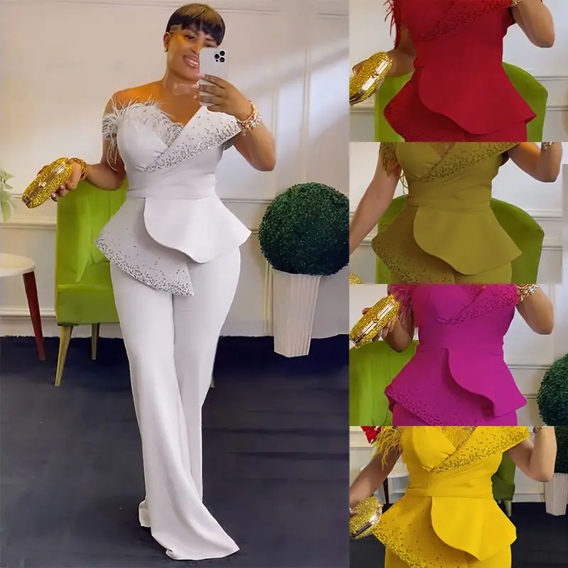 

Комфортный комбинезон с широкими штанинами и высокой талией из полиэфирного волокна для повседневной носки, осенняя коллекция