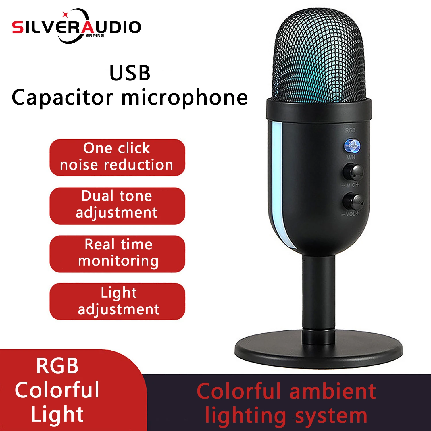 GAM-ME2000 RBG Computer USB Capacitive Microphone Anchor K Song Noise Reduction Microphone Live Streaming Equipment Set