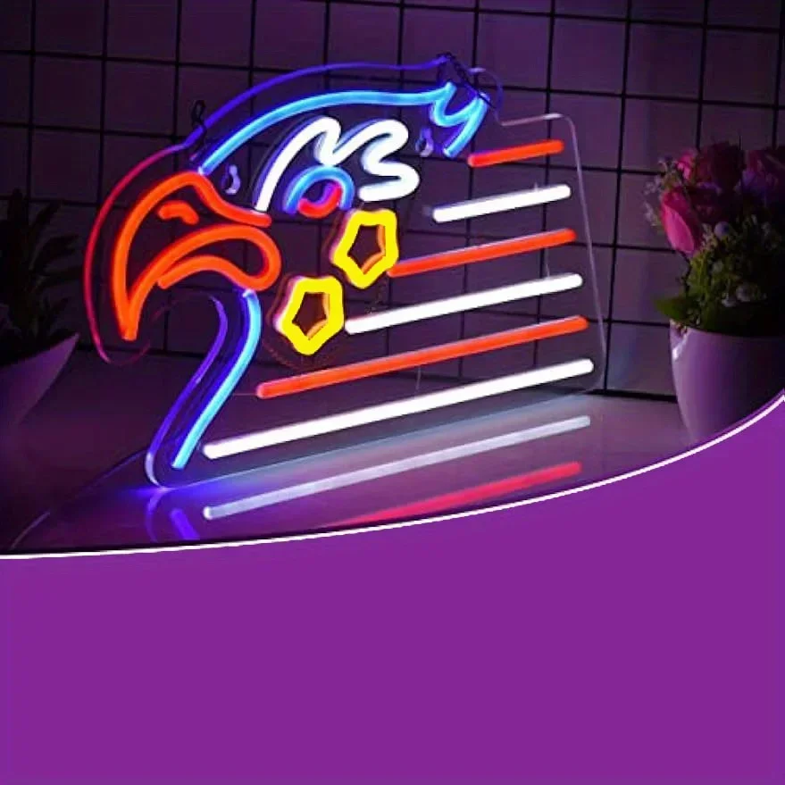 

USA Eagle Flag Neon Signs for Wall Decor American Eagle Flag Beer Bar Bedroom Art Neon Lights Sign for Bedroom Office Kids Gifts