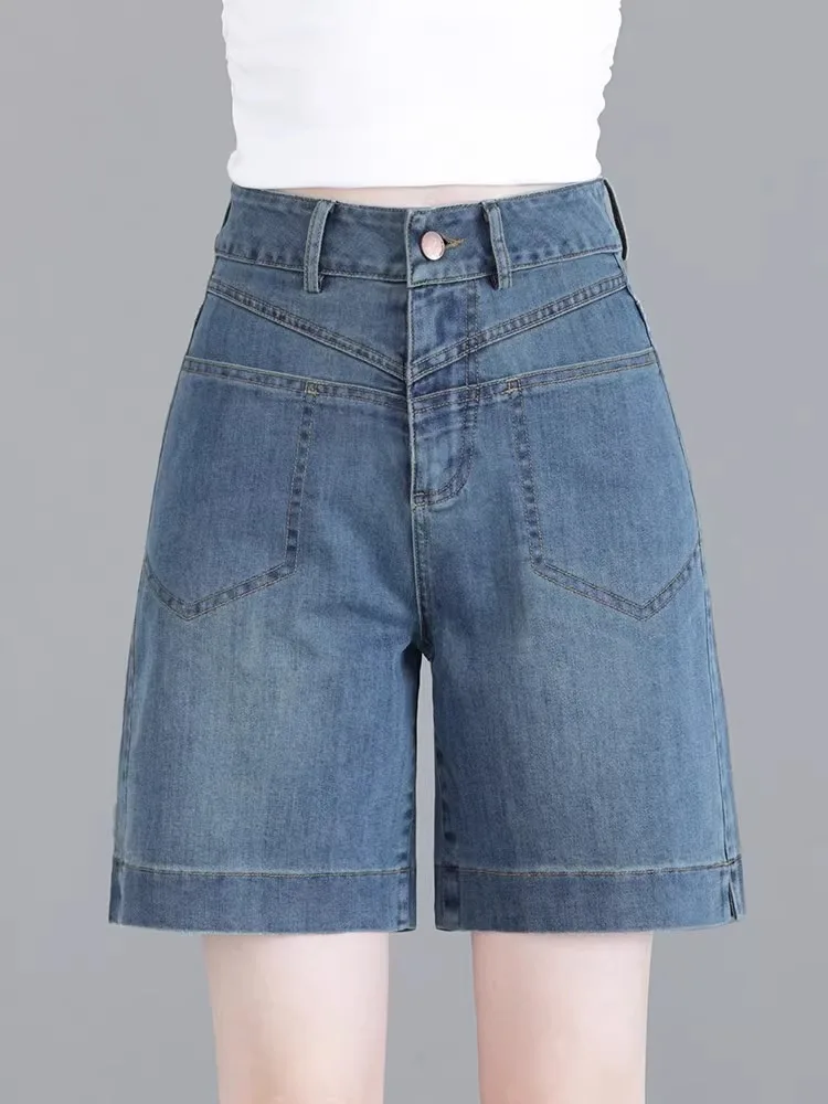 

Летние джинсовые брюки-кюлоты с высокой талией, свободного кроя, женские, длиной до колена, повседневные, из тонкой джинсовой ткани, синего цвета