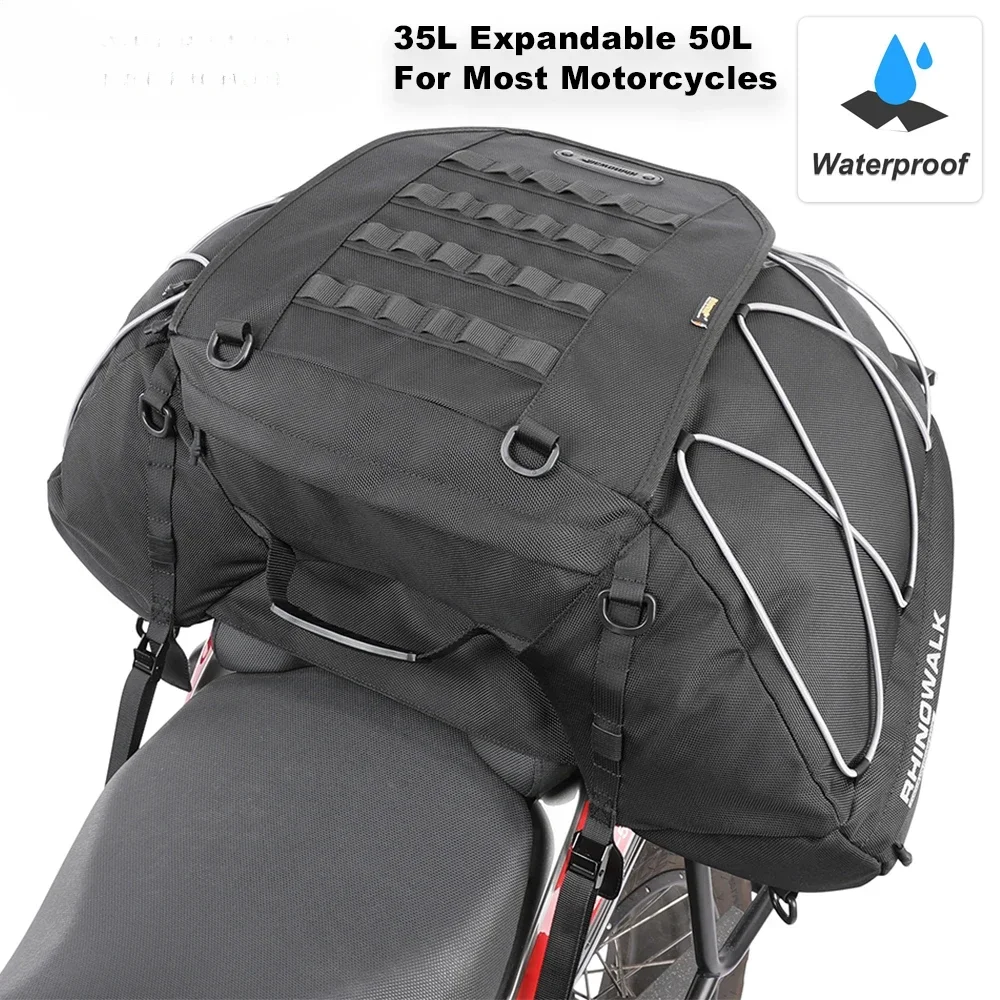 

35L-50L Motorcycle Tail Bag Waterproof Expandable Motor Back Seat Cargo Bag Outdoor Travel Saddle Luggage Case