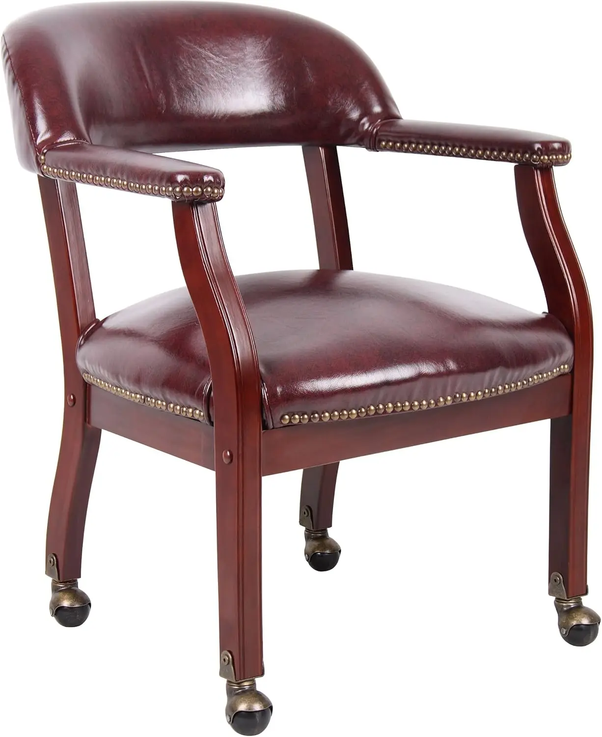 Boss Captain’s Chair In Burgundy Vinyl W/ Casters