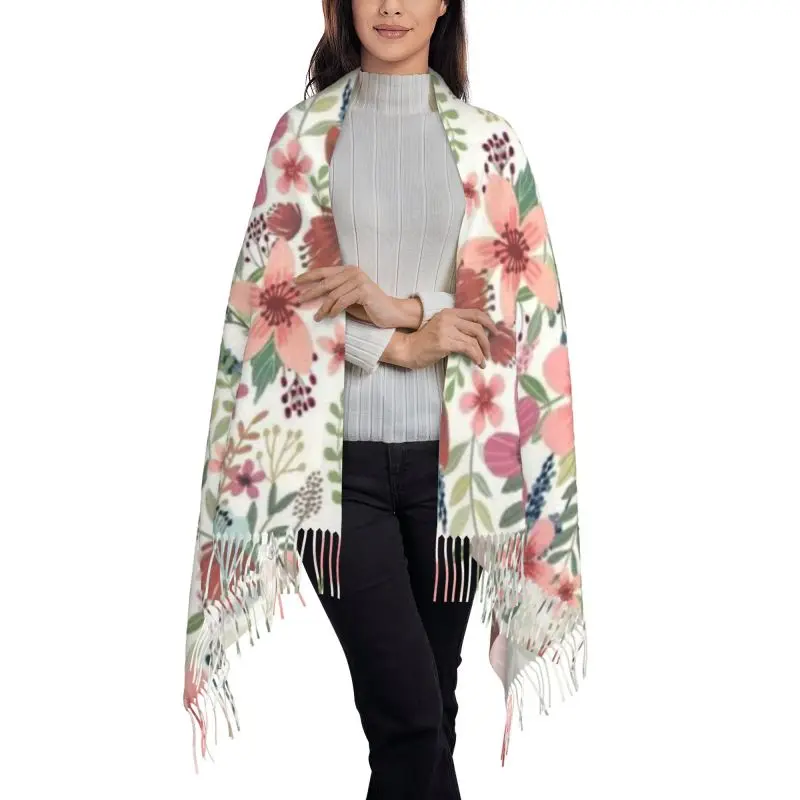 Floral Pink Leaf Pattern new model Scarf Cashmere Woman Wool Ladies Scarf Warm Scarf Women's Winter Scarves Autumn