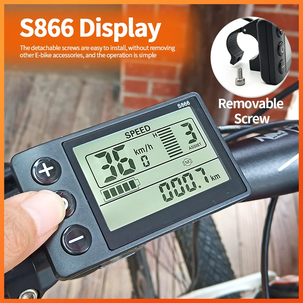 E-bike Bafang LED S866 Display for BBS01/BB02/BBSHD Bafang Mid Motor with 5 Pin Female Plug for Electric Bicycle Conversion