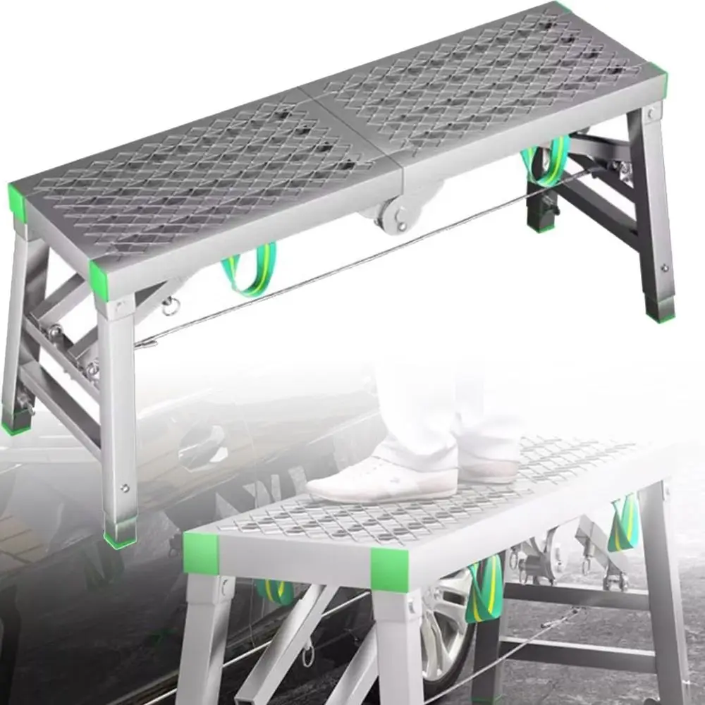 Folding Steel Work Platform Ladder with Anti-Slip Base, Portable DryBench, Multi-Use Scaffolding Bench for Various Tasks