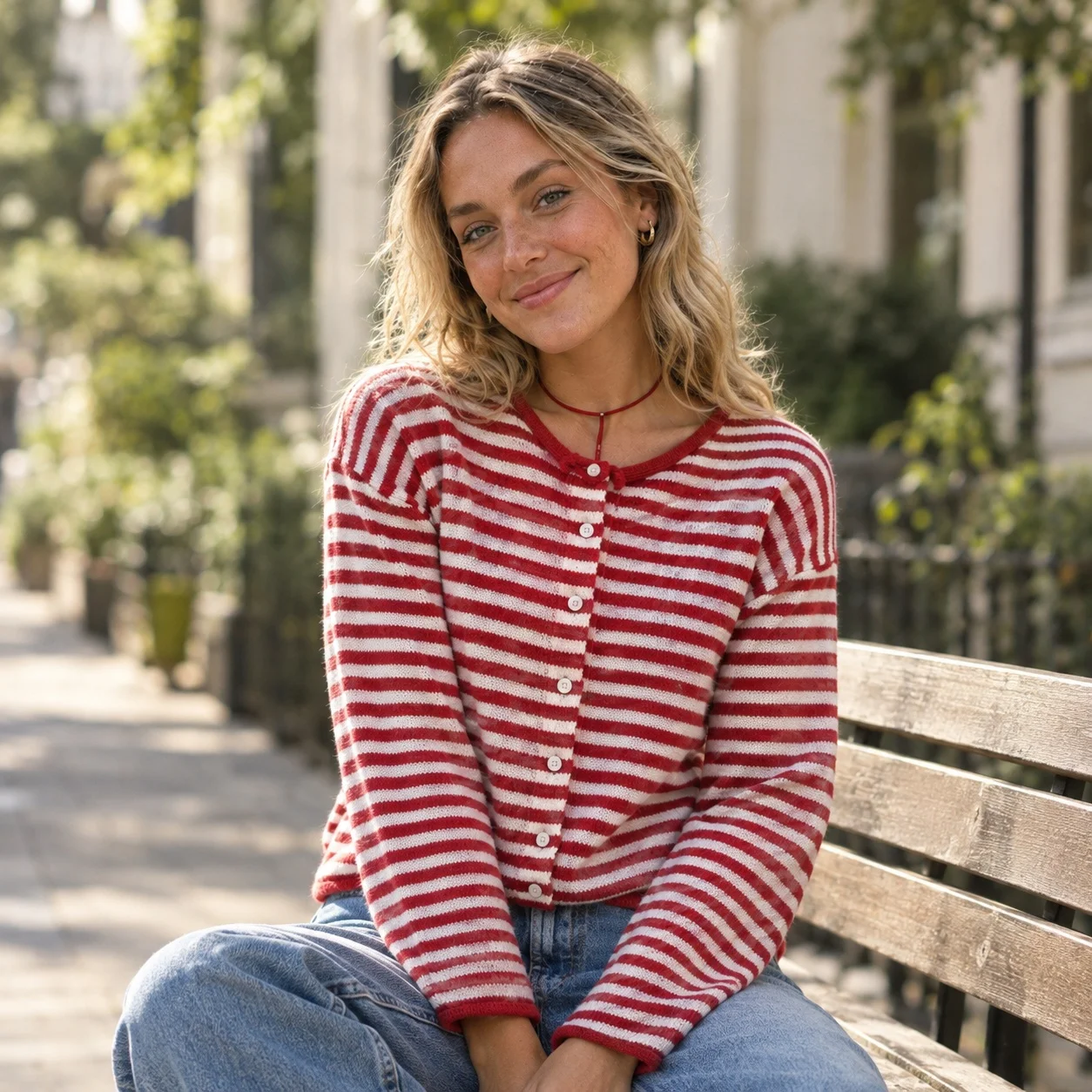 Plaid Sweater Striped Regular Fit Casual with Round Neck Cardigan Japanese and Korean Casual Long Sleeve Cardigan for Women