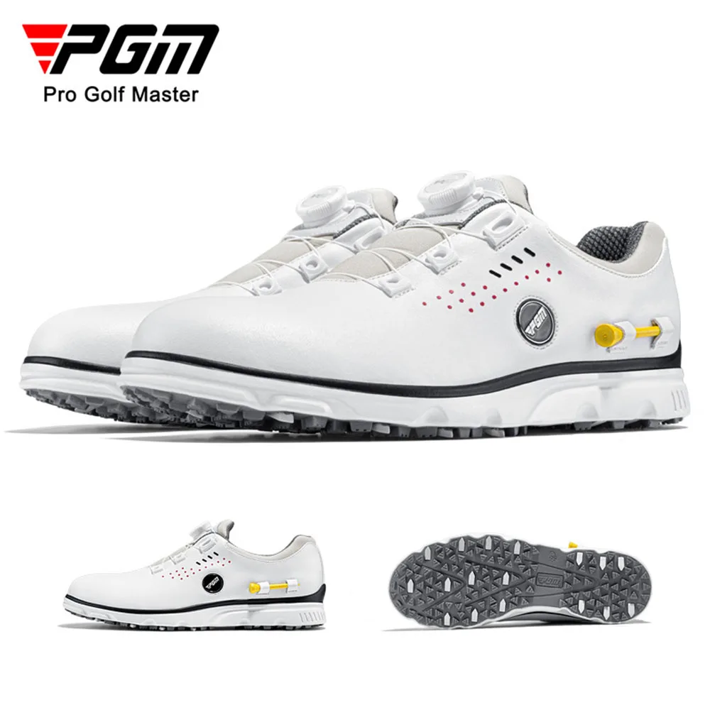 Golf Men Anti-Slip Waterproof Leather Sports Shoes Knob Quick Lacing Golf Durable and Soft  Comfortable Walking Golfing Footwear