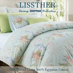 3pcs 600TC 100% Egyptian Cotton Duvet Cover Set, Floral Luxury Art Design, Soft Breathable Skin-Friendly (No Inserts)