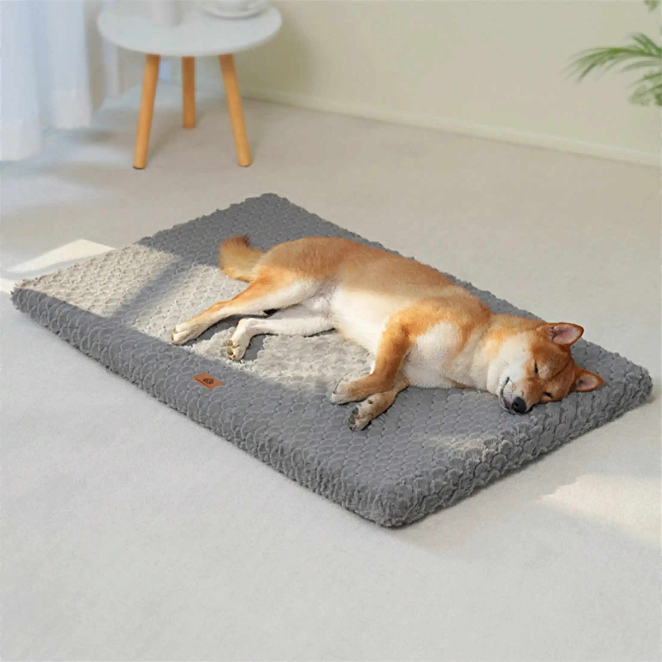 Dog Bed Mat, Plush Embossed Surface Fabric Anti-Slip Oxford Bottom Mat, Egg Crate Foam Filling, Hand Washable