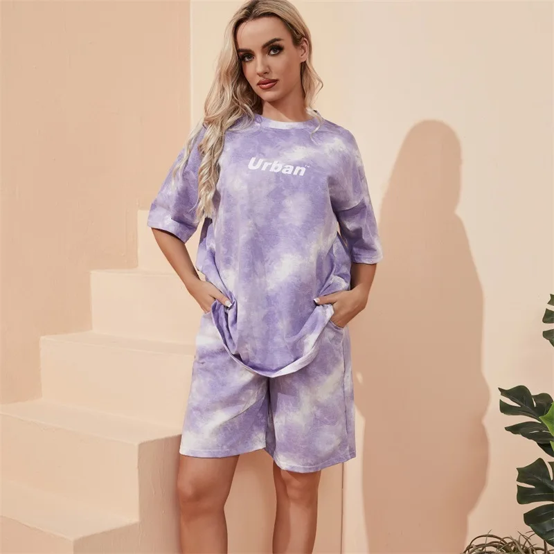 Women Casual Short Sleeve Outfit 2024 Summer Fashion Letter Printed O Neck Pocket Suit Female T Shirt Top Shorts Two Pieces Set