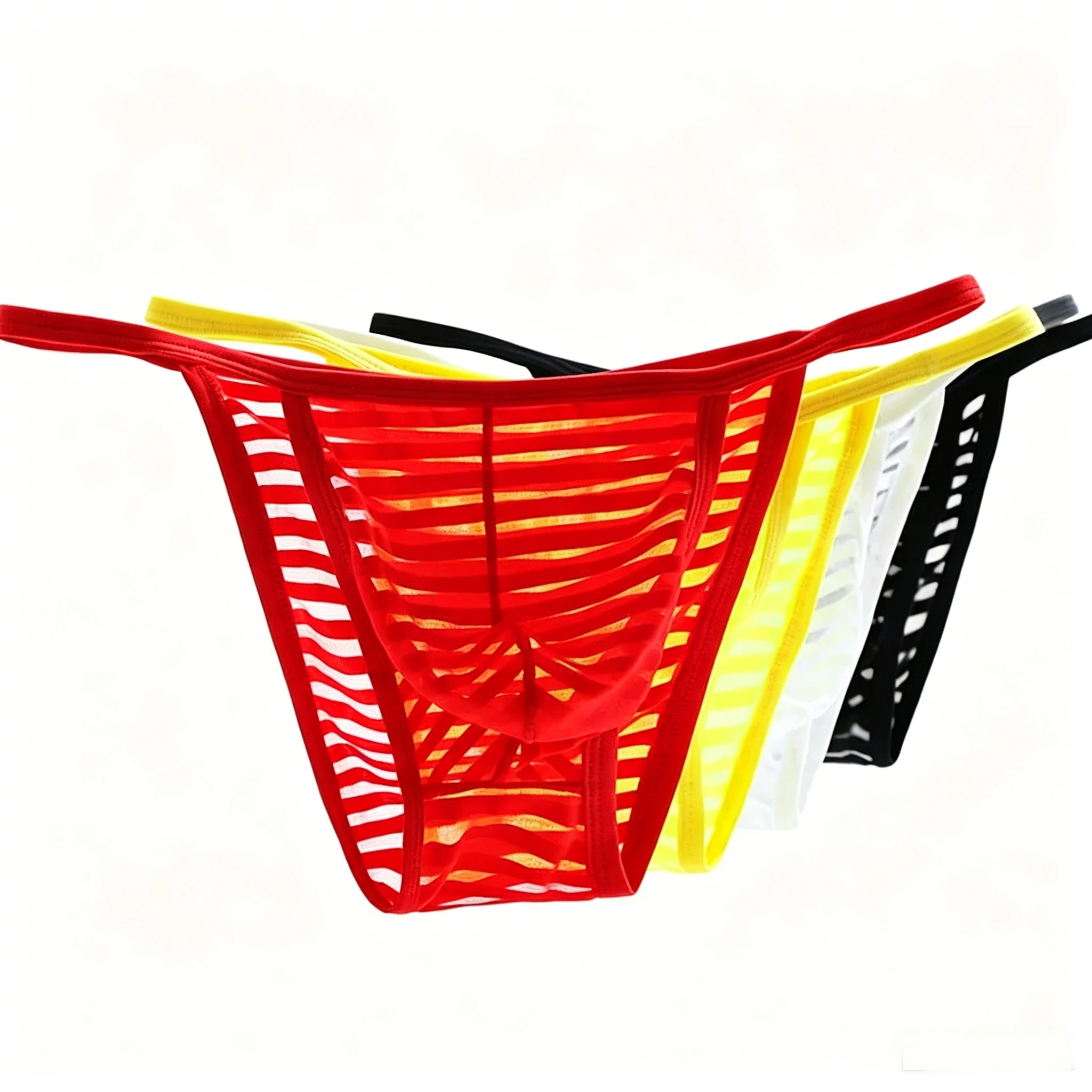 Sexy Men's Brief Underwear Striped Mesh Transparent Ice Silk Quick Dry Thin Tanga Gays Erotic U Convex Pouch High Fork Underpant