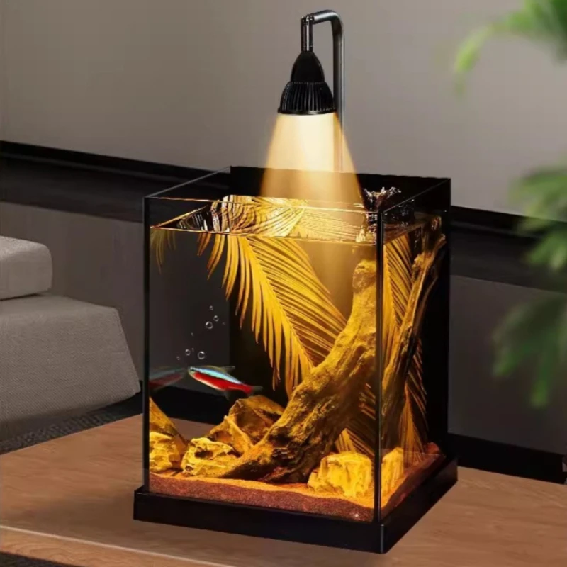 

Стеклянный аквариум для гостиной, рабочий стол, небольшой аквариум, высокая прозрачность, мини-аквариум, домашний офис, стол для комнаты, декоративный террариум