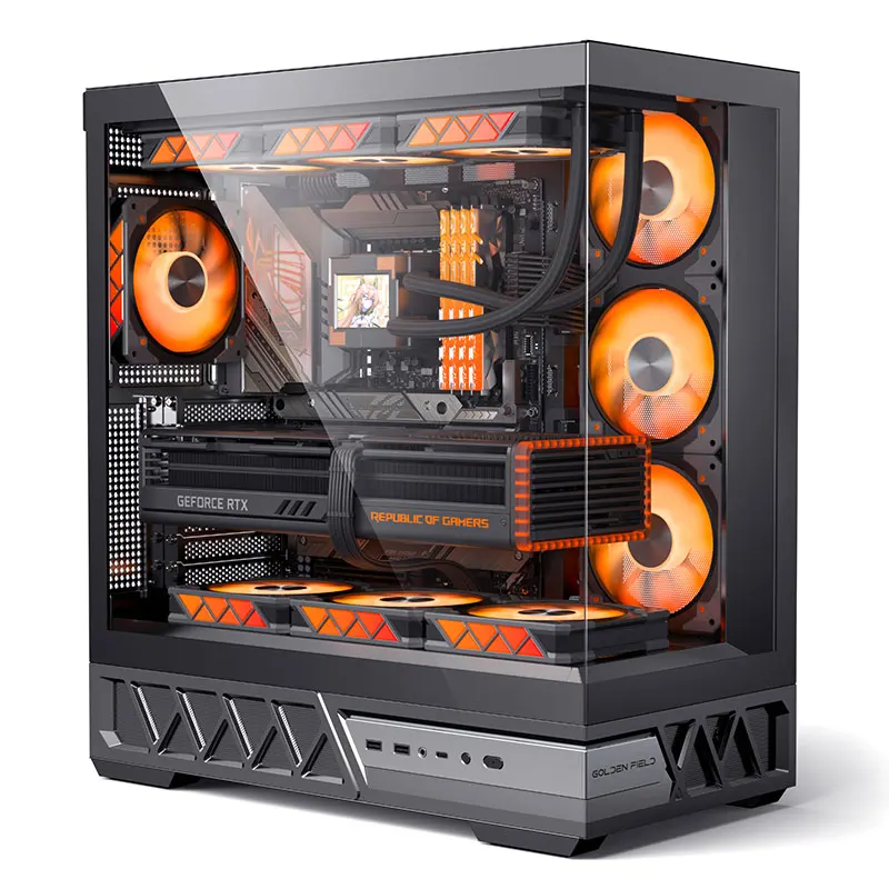 

Golden field Parallel World Desktop ATX Case Water Cooling Side-Exposed Without Stand Columns Ocean View Room