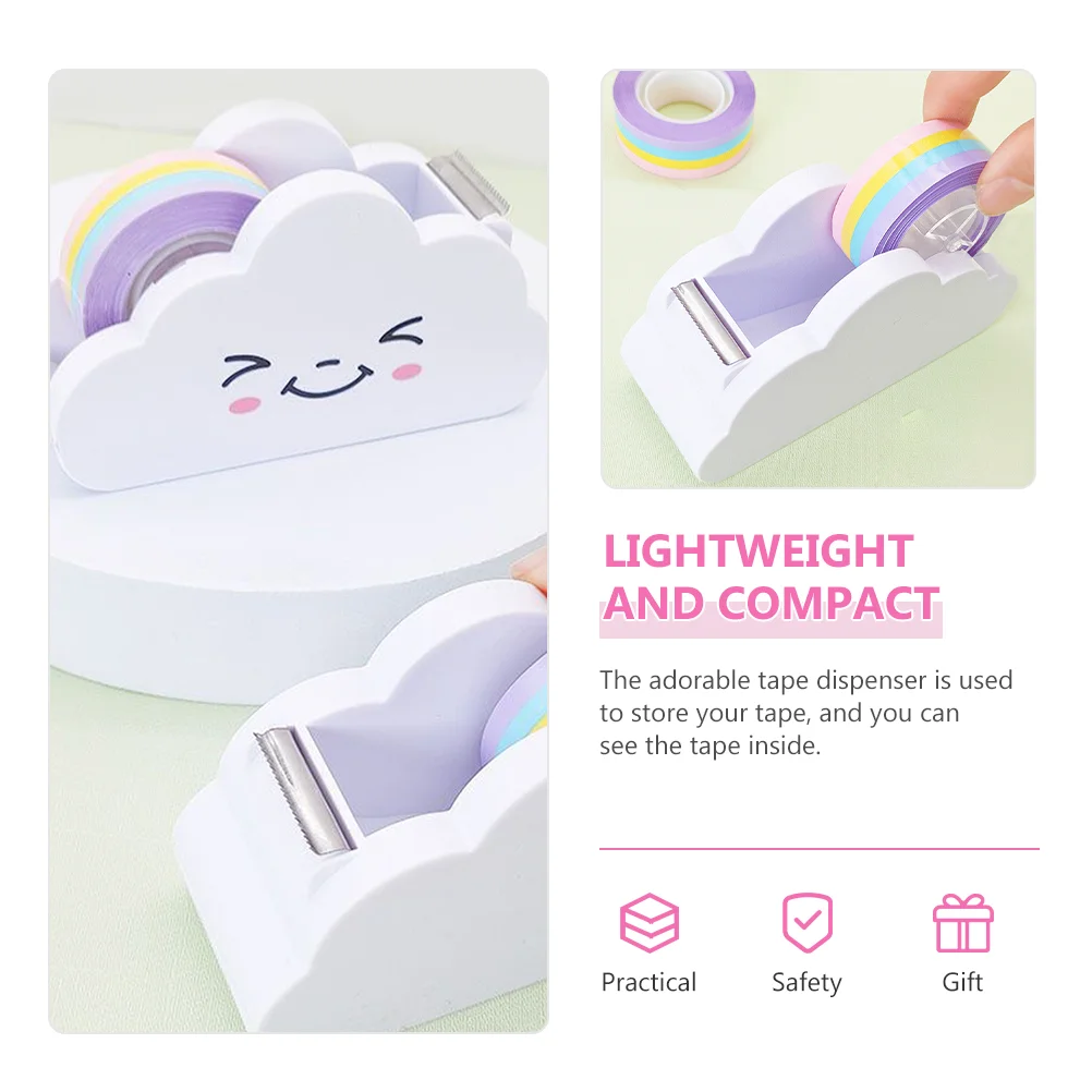 Office Tape Stand Novelty Dispenser Stickers Vintage Decor Rainbow Desk Holder White Plastic