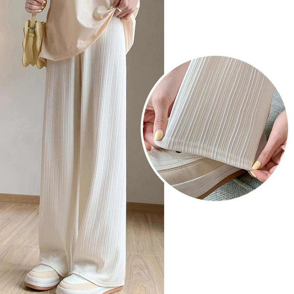 Dress Up or Down Women's Stylish Ice Silk Wide Leg Pants Featuring a Comfortable High Waist Cut for Versatility