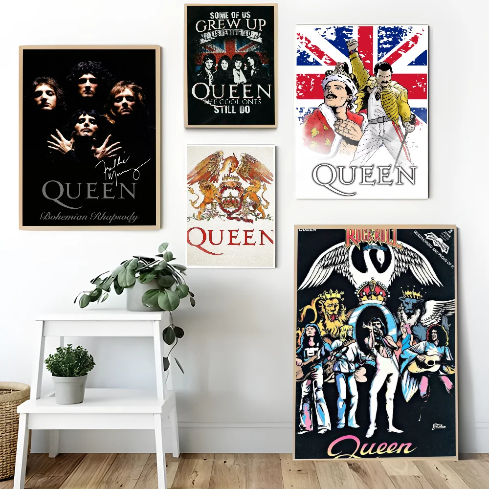 Q-Queen Band Music Self-adhesive Art Poster Retro Kraft Paper Sticker DIY Room Bar Cafe Stickers Wall Painting