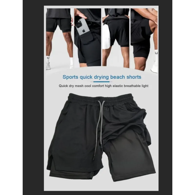 Calções masculinos pikachu movimento de vedação dupla tesouro pode sonhar impressão dos desenhos animados mostrar fino lazer praia shorts no verão