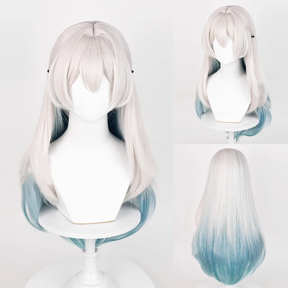 Grey Ombre Green Cosplay Firefly Synthetic Wig Long Straight Fluffy Game Anime Wig for Daily Party