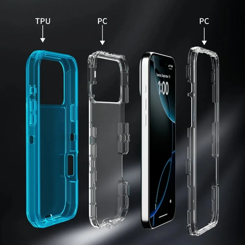 Heavy Duty Military Grade Anti-Drop Armor 3IN1 For IPhone 17Air 16E 16 15 14 PLUS 13 12 11 17 Pro Max MINI Clear Phone Case - náhled 5