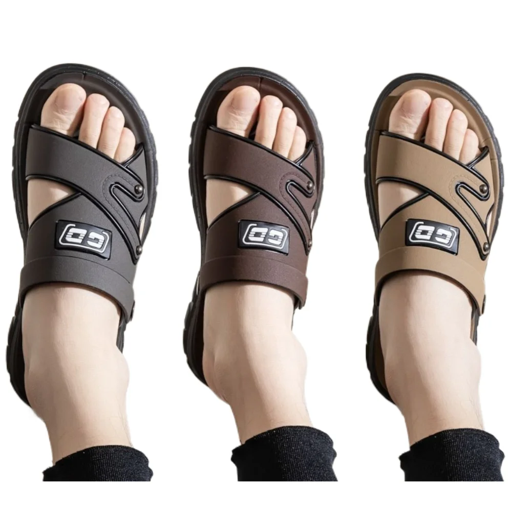 لينة الصلبة سميكة سوليد النعال بولي Leather الجلود بحر الشرائح الصنادل الرجال المضادة للانزلاق أحذية الكاحل أبازيم الصنادل الصيف