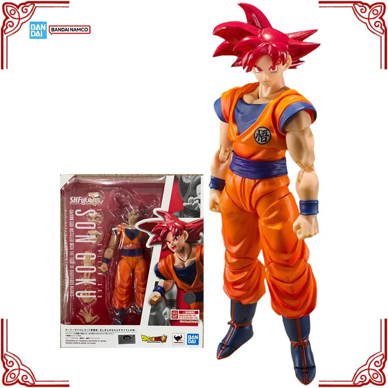

In Stock Genuine Bandai Dragon Ball Model Kit SHF Son Goku Saiyan God Righteous Hearts Anime Action Figure Collection Model Toys