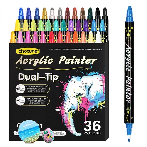 Rotulador acrílico de 12 24 36 colores, suministros de pintura artística impermeables de doble cabeza, papelería escolar, dibujo de grafiti para niños