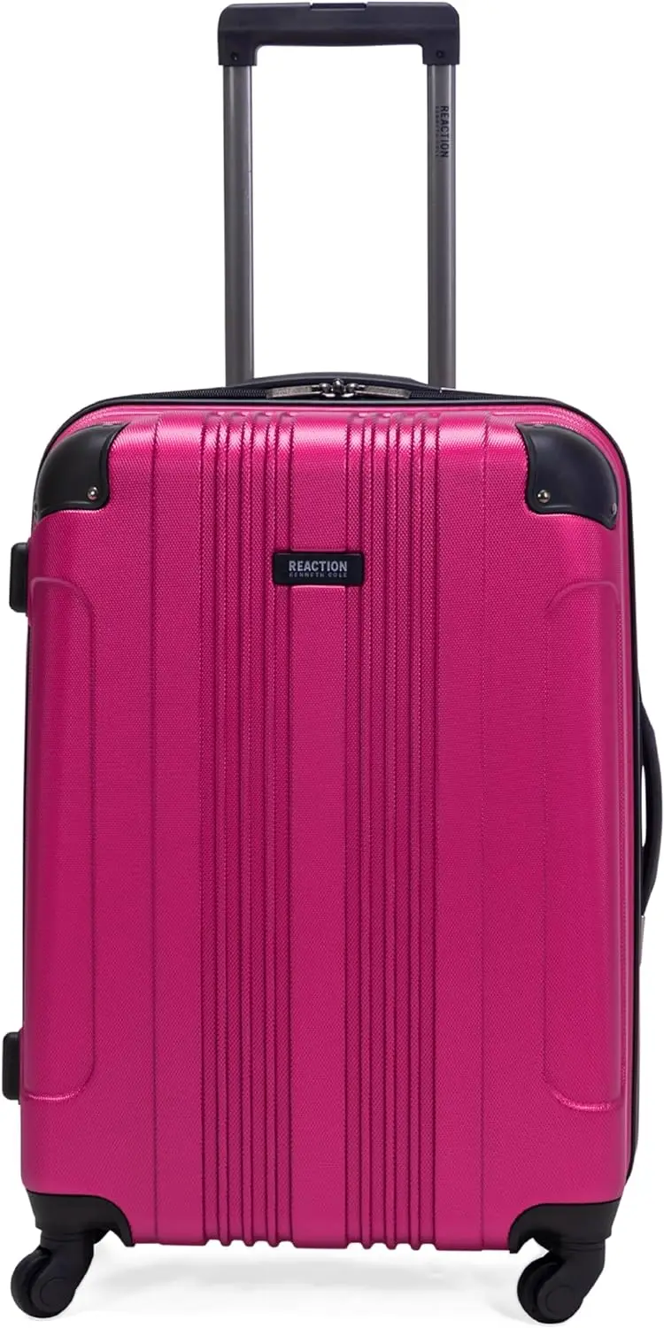 Kenneth Cole REACTION Out of Bounds Lightweight Hardshell 4-Wheel Spinner Luggage, Magenta, 24-Inch Checked