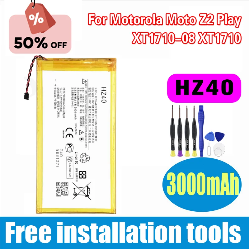 

High-Quality Replacement HZ40 3000mAh Battery for Motorola Moto Z2 Play XT1710-08 XT1710 Phone Batteries+Tools