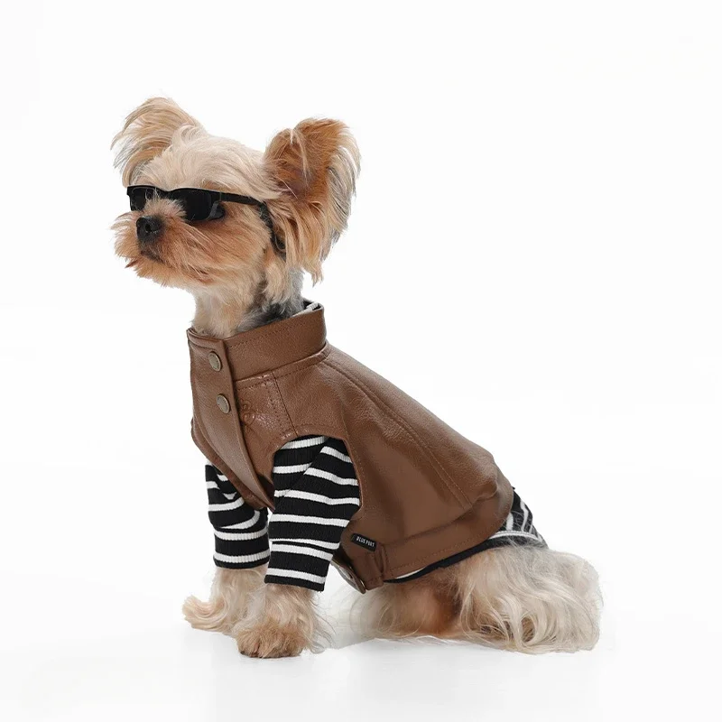 Pet Clothing Autumn and Winter New PU Leather Jackets Small and Medium-sized Dog Clothes Motorcycle Work Clothes Cat Coat