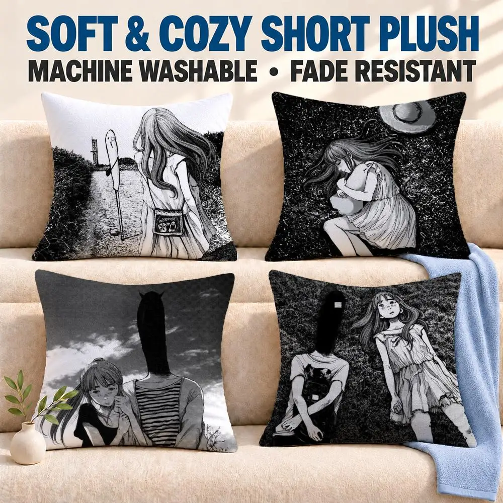 manga Goodnight Punpun Cushion Cover Soft Washable Pillowcase Cushion Cover for Sofa Bed Car Travel Office Home Decor